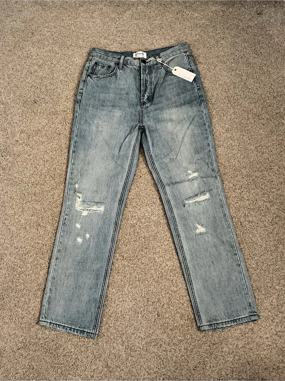 By Together Distressed Straight Leg Jeans in Blue Size Large NWT
